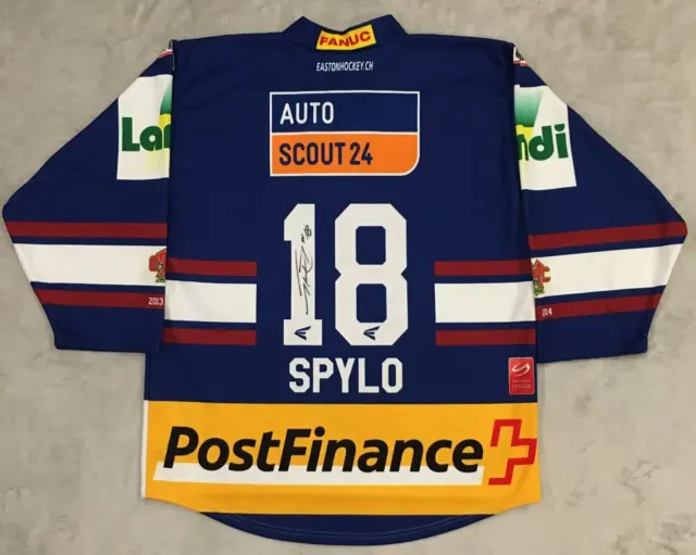 EHC Biel Bienne Switzerland 2013/2014 #18 Spylo Signed Ice Hockey jersey size L