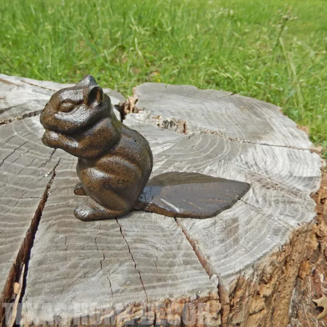 Brown Cast Iron Squirrel Figurine Statue Garden Tree Stump Yard Porch Decor