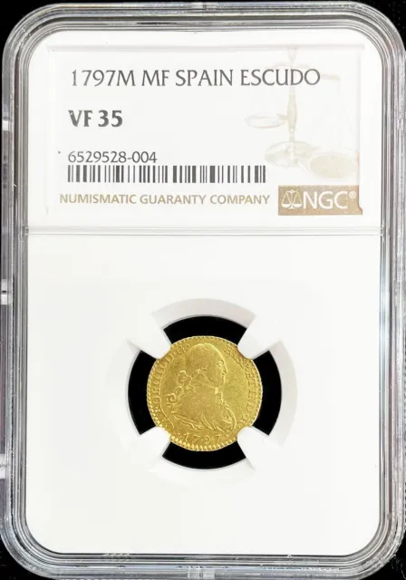 1797 M Mf Gold Spain 1 Escudo Charles Iv Coin Madrid Mint Ngc Vf 35