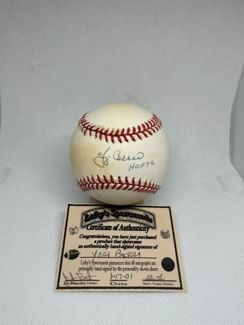 Yogi Berra Signed & Inscribed HOF 72 Vintage OAL Baseball Lefty’s COA