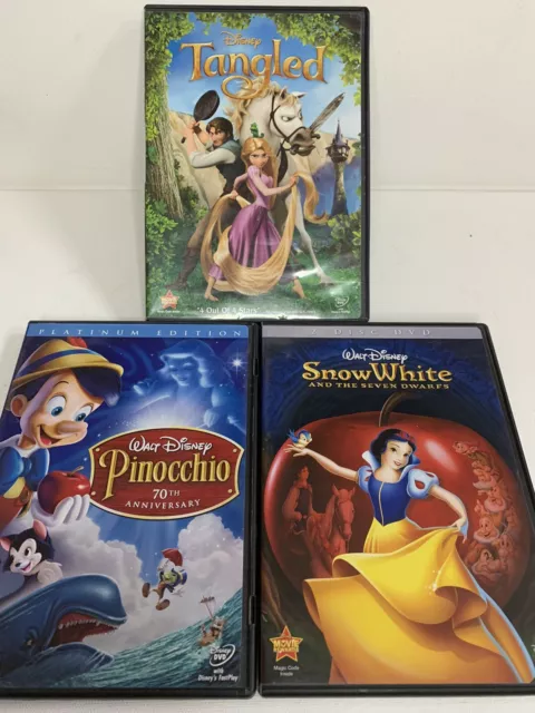 Disney DVD Lot x3 Tangled, Snow White, Pinocchio (70th Anniverary Ed.) Classics!