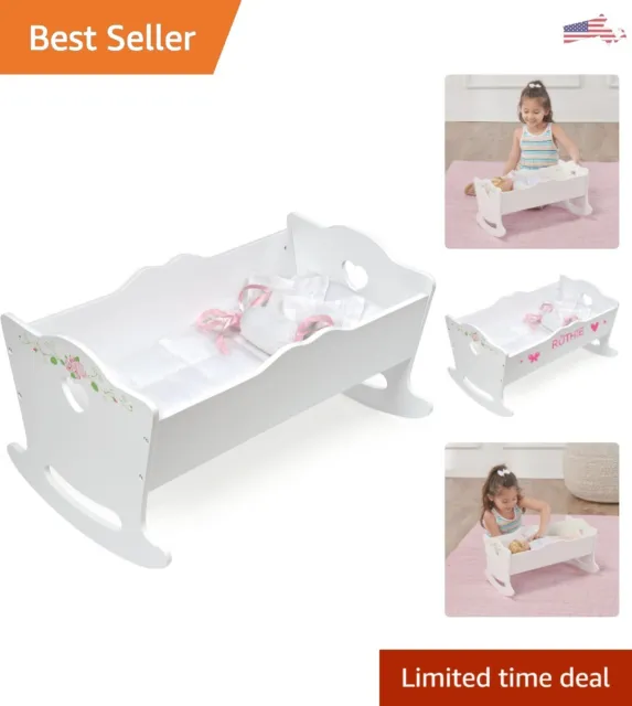 Deluxe Luxury Rocking Doll Bed - White Rose Bedding - Personalization Kit