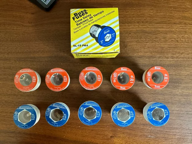 Lot of 10 Buss Fuses 5 SL-15 15 AMP  And 5 SL-20 20 AMP Time Delay