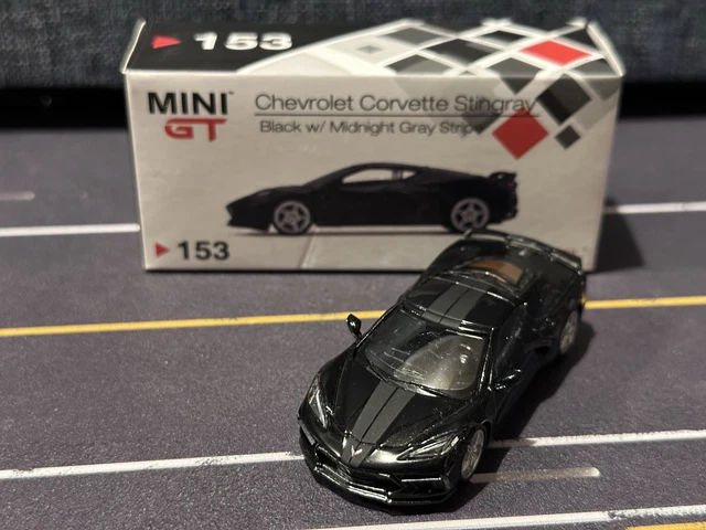 MINI GT CHEVROLET Corvette Stingray Black w/ Midnight Gray Stripe