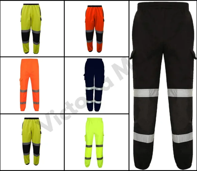 Hi Vis Fleece Trousers Jogging Bottoms Safety Work Wear Joggers Sweat Pants S-5X