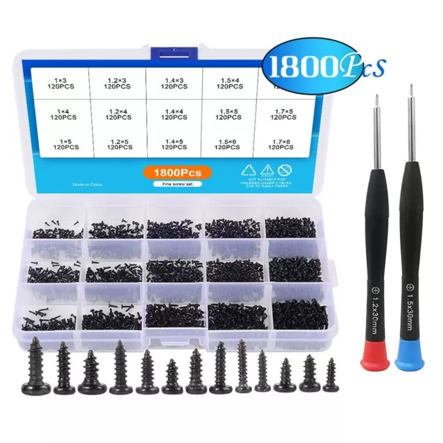 1800Pcs Self Tapping Mini Electronic Screw Assortment with Screwdriver
