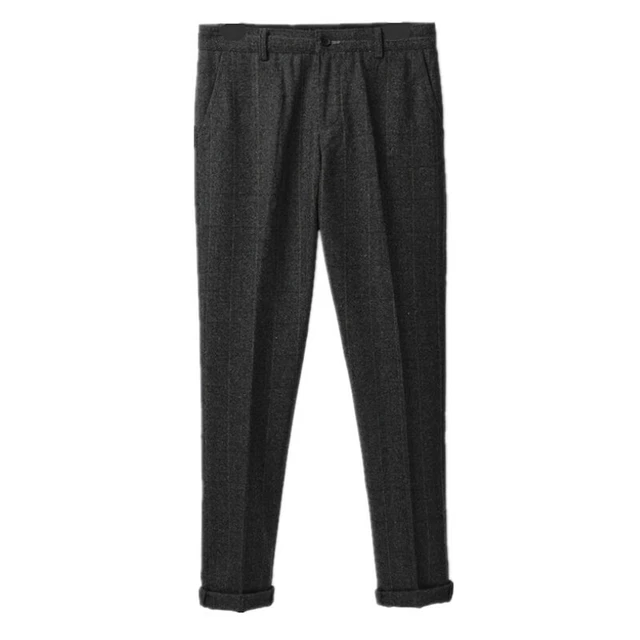 Hommes Laine Mélange Pantalon Tweed Chevron Britannique Rétro Droit