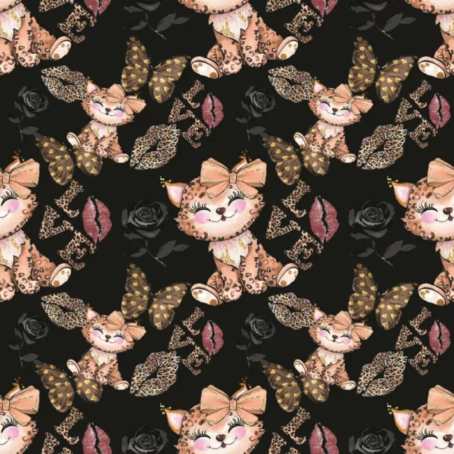 Cute Stylish Kitty Pattern Digital Printed Fabric Pure Cotton Cut By Yard