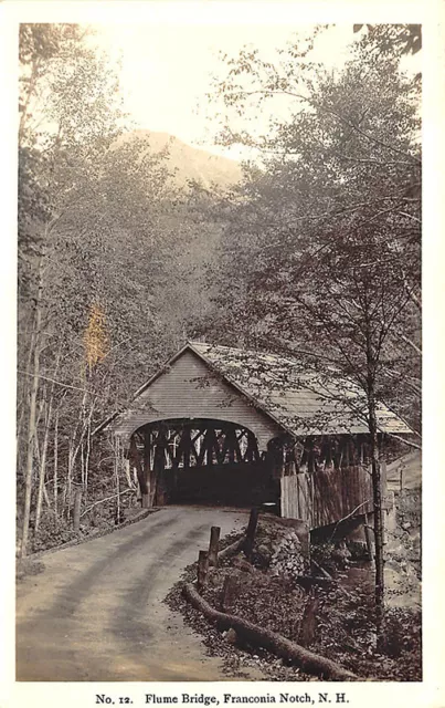 Franconia Notch NH Flume Covered Bridge RPPC Postcard