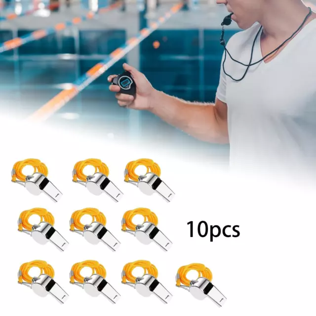 10x Sports Whistles with Lanyard Loud Sound Professional Metal Whistle for