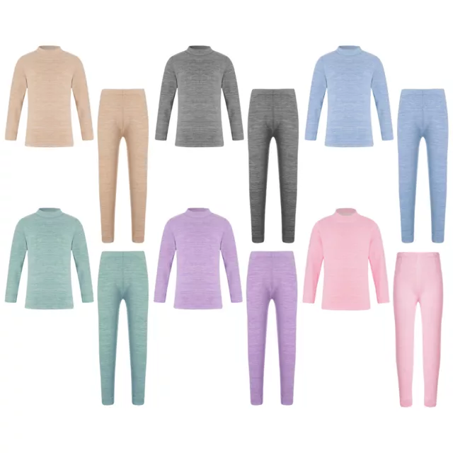 Girls Boys Base Layer Suit Unisex Thermal Underwear Set Warm Pajamas Kids Top