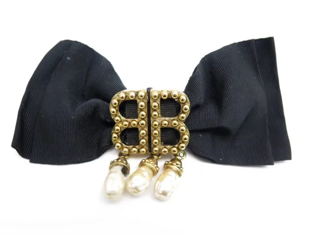 Barrette Cheveux Balenciaga Noeud Et Perles Noir & Dore + Boite Black Hair Clip