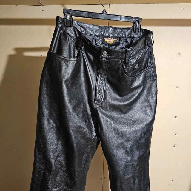 Pantalones de cuero para mujer HARLEY DAVIDSON negros bordados logotipo HD oficial