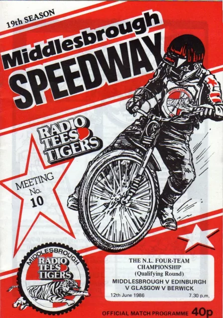 Ftt @ Middlesbrough V Edinburgh V Glasgow V Berwick 12/6/1986 Speedway Programme