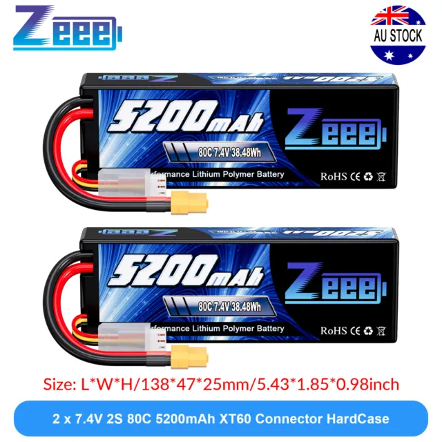 2x Zeee 2S LiPo Battery 5200mAh 7.4V 80C XT60 Hardcase for RC Car Truck Truggy