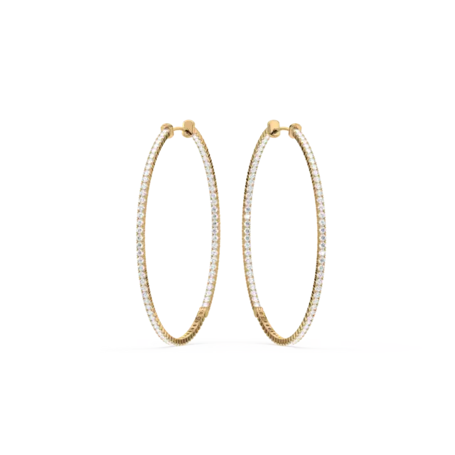 2.25 Inch Long Inside Out Large Hoop Eternity Earrings With Lab Grown Diamonds