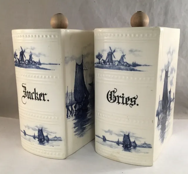 Antique Delft Pottery Book Form Spice Cannisters Box Waechtersbach