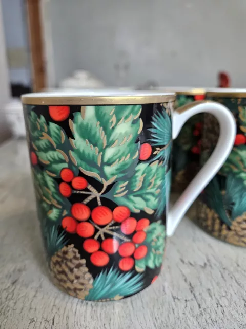 6 Fitz & Floyd Holiday Pine Coffee Mugs