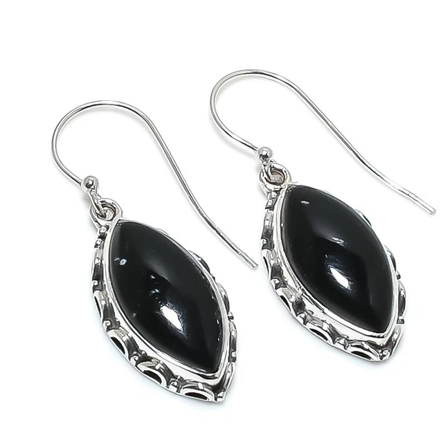 Snowflake Obsidian Gemstone 925 Solid Sterling Silver Jewelry Earring 1.50"