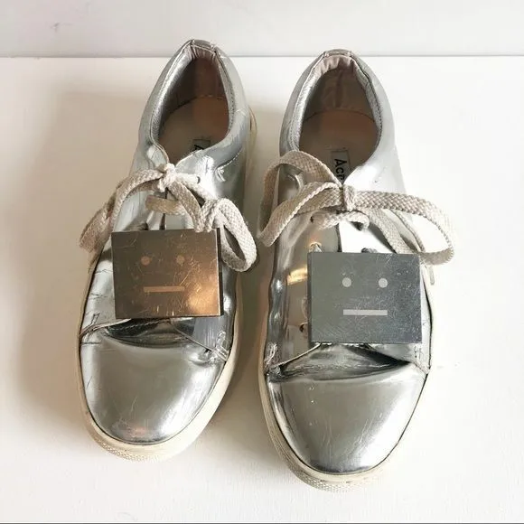 Acne Studios Adriana Silver Metallic Face Sneaker Lace Up Shoes Size 2