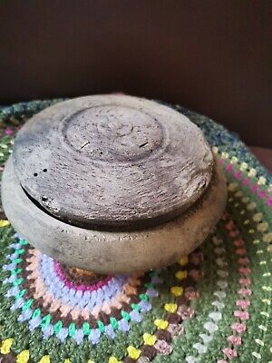 Old 1900's wooden carved round bowl plate w lid