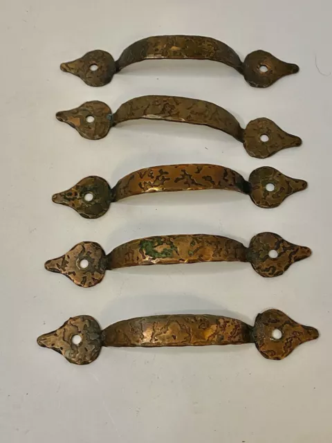 Vintage Set Of 5 Hammered Copper Plated Cabinet Door  Pull Handle