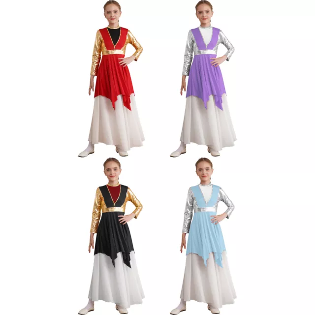 Costume Bambine Lode Abbigliamento Da Danza Abito Lucido Uniforme Retro Abito Lungo