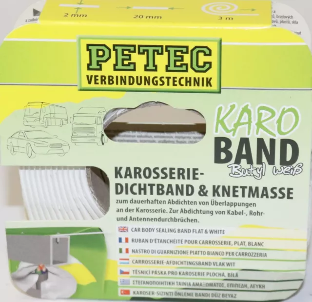 PETEC 87530 KaroBand Karosserie-Dichtmasse Knetmasse Dichtband BUTYL WEISS  6m