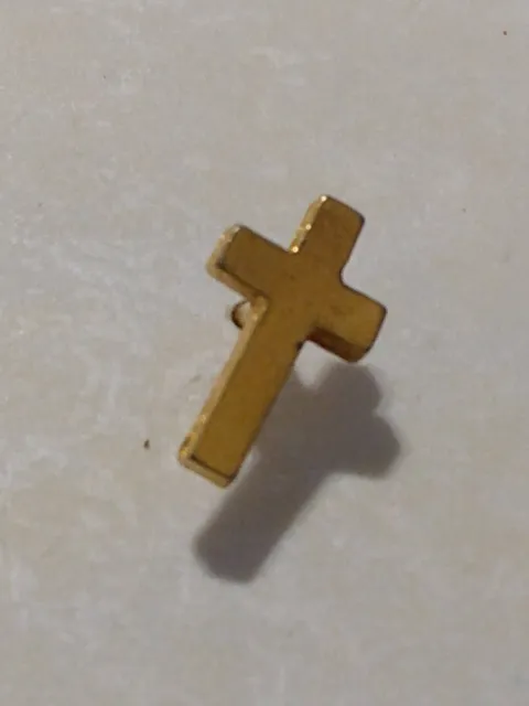 Tiny Gold Tone Religious Cross Tie Tack Lapel Pin