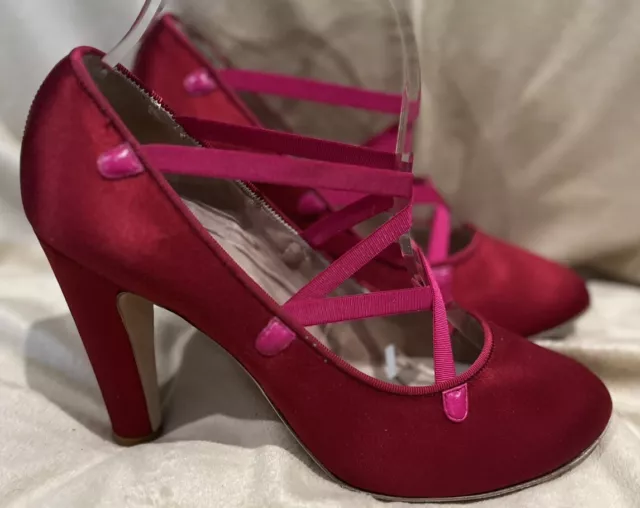 New Marc Jacobs Red  Satin Pink Crisscross Elastic Ballerina Pumps 40 Italy