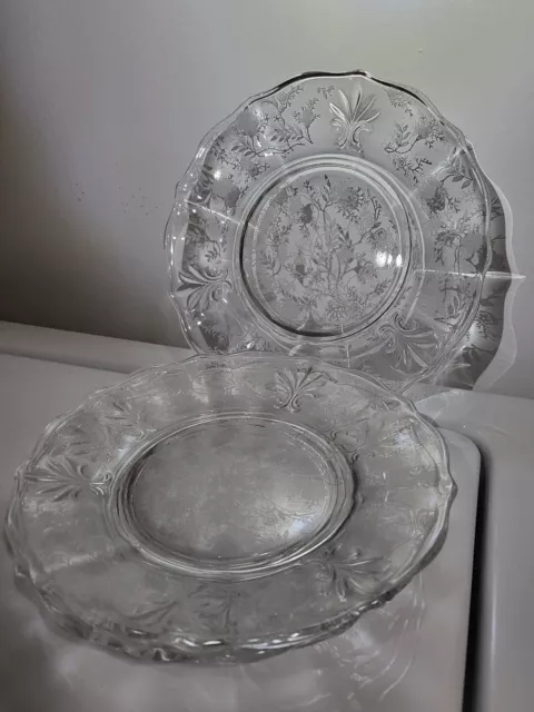 Set of 4 Fostoria Chintz Etched Clear Baroque Elegant Glass Dinner/salad Plates