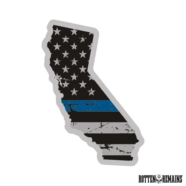 California State Thin Blue Line Decal CA Tattered American Flag Sticker e7m
