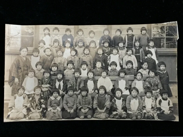 #377 Giapponese Vintage Foto 1940s / Kimono Donna Insegnante Gruppo Ragazzo Girl