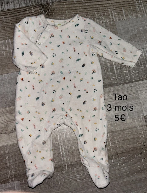 Tao 3 MOIS : BABYGROS Pyjama Velours Fille Ecru TBE