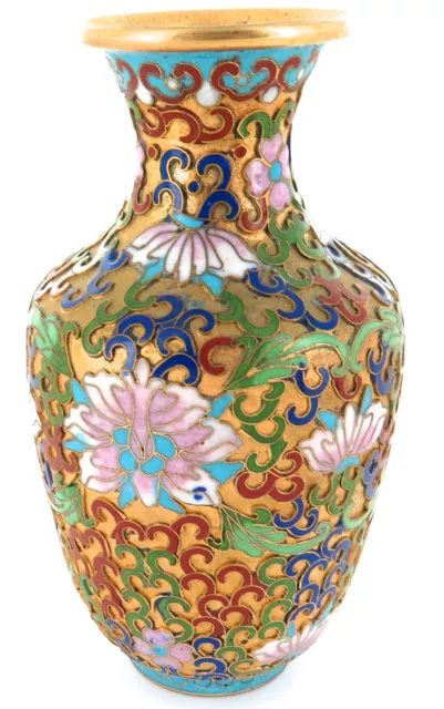 .Vintage 15Cms Tall Floral Theme Cloisonné Vase Nice Condition.