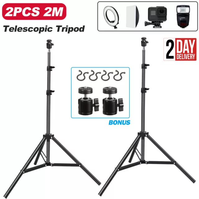 2PCS 6.5FT Telescopic Tripod Light Stand Digital Camera Phone Holder Studio