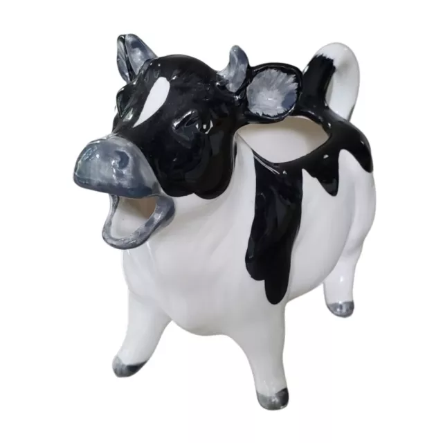 Vintage OTAGIRI Black & White Cow Hand-Painted Ceramic Creamer Made in Japan 2