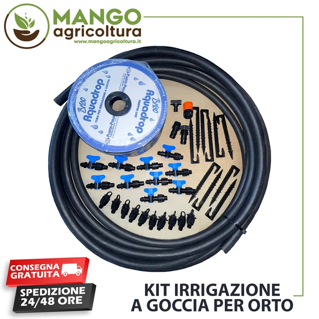Kit irrigazione a goccia orto giardino da 100/250 mq manichetta 16 passo 20 pn6