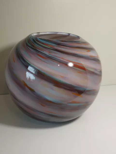 Murano Ann Primrose Crystalleria Collection Round Vase 7.5" Purple Gray Blue