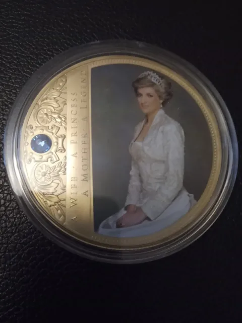 Portrait Of Princess Diana Gold Plated Oversize Coin with Swarovski Crystal.