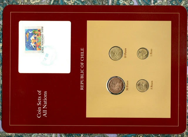Coin Sets of All Nations Chile w/card 1985-1995 50 Pesos 1995 10 Pesos 1989 UNC