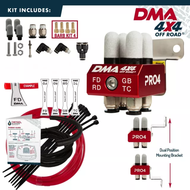 DMA Diff Breather Kit 4 Port Ford Courier 2.5 Litre Turbo Diesel Red