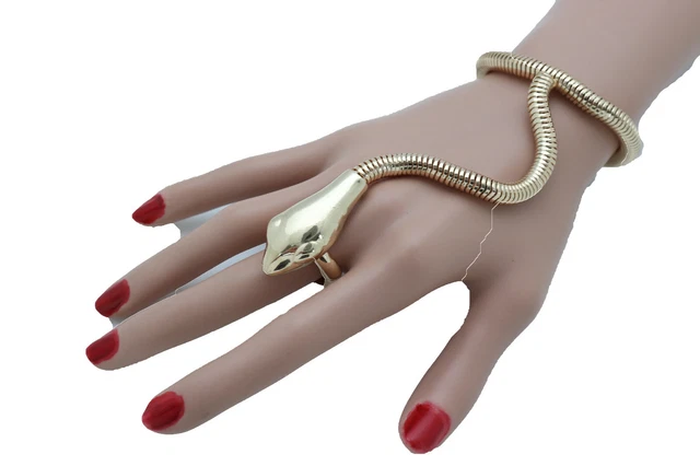 Bracelet Chaîne Serpent Doré Pour Femme Avec Tête De Serpent Et Perle - Bijou Tendance Neuf