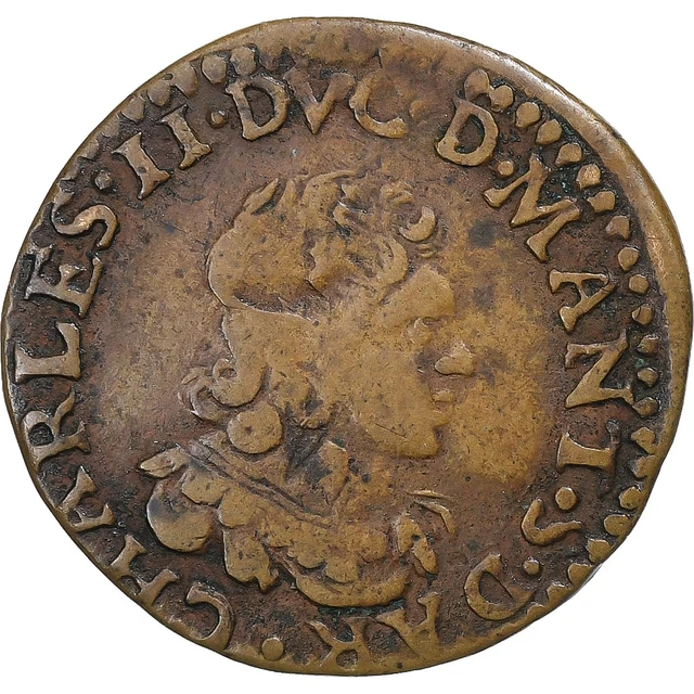 Monnaie Féodale Française – Double Tournois – Charles II De Gonzague – Ardennes 1638-1642 – Cuivre (1,75g / 18,8 Mm)