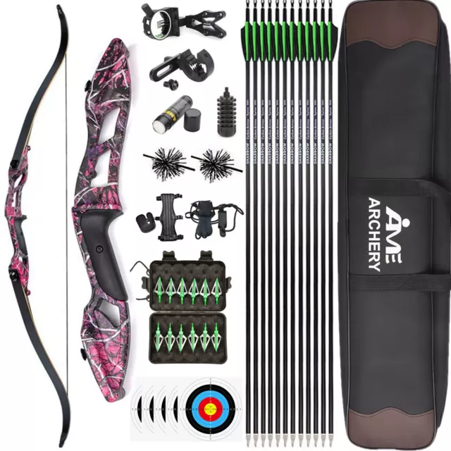 56" Takedown Recurve Bow Carbon Arrows Kit 30-50lbs Archery Target Hunting Shoot