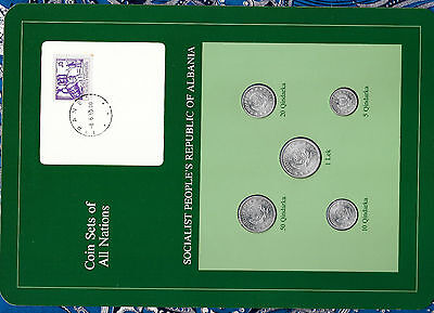 Coin Sets of All Nations Albania  w/card UNC 1 lek, 50, 20, 10, 5 Qindarka 1969