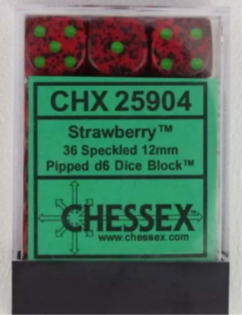 Chessex Dice d6 Sets Strawberry Speckled 36 12mm Six Sided Die CHX 25904