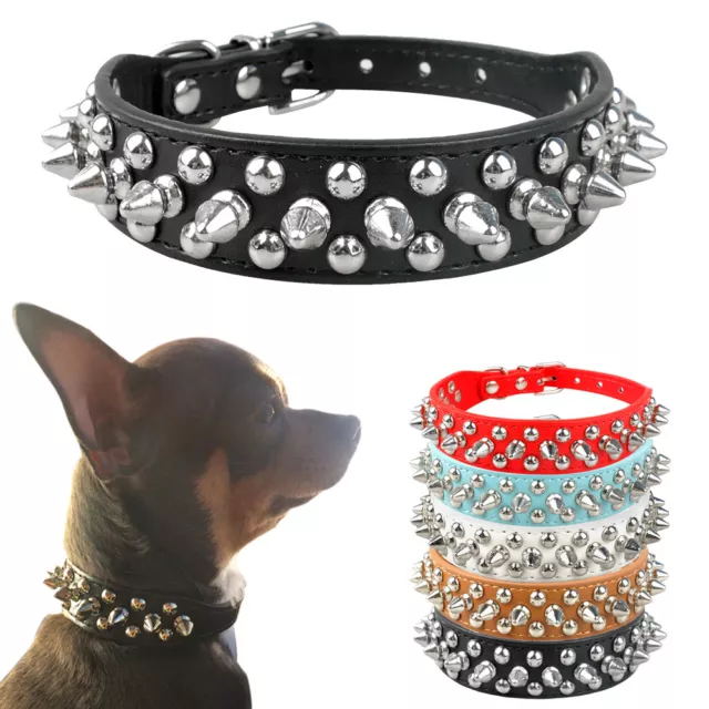 Spiked Studded Pet Dog Leather Collars for Small Medium Dogs Chihuahua Black Red