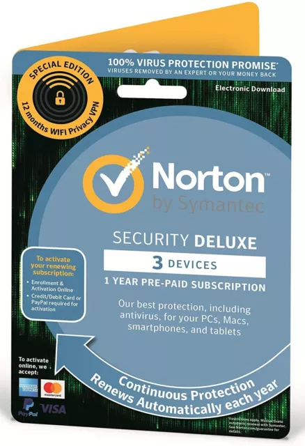 Norton Security Deluxe 3 Device & 1 Device VPN 2024 1 Year 5 Min Email Licence