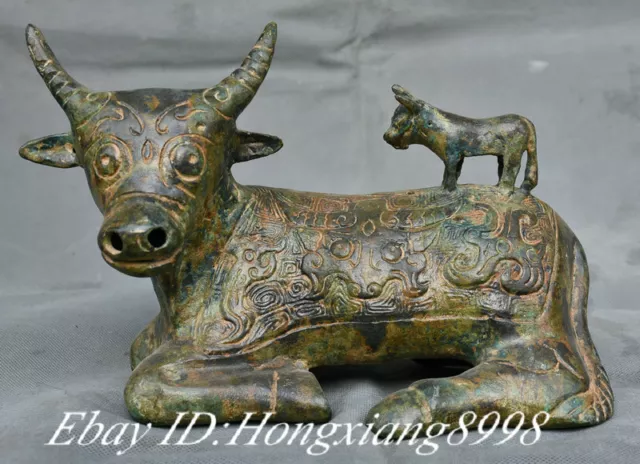 10" Old Chinese Bronze Ware Feng Shui Zodiac Year Animal Bull Oxen Cattle Statue